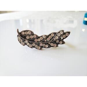 Vintage Rhinestone Silver Leaf Two Finger Ring